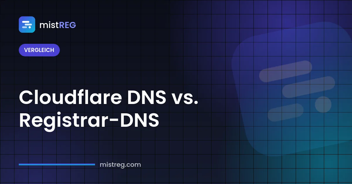 Vergleich Cloudflare DNS vs. Registrar-DNS mit Anycast-Nameservern und Standard-Nameservern eines Registrars