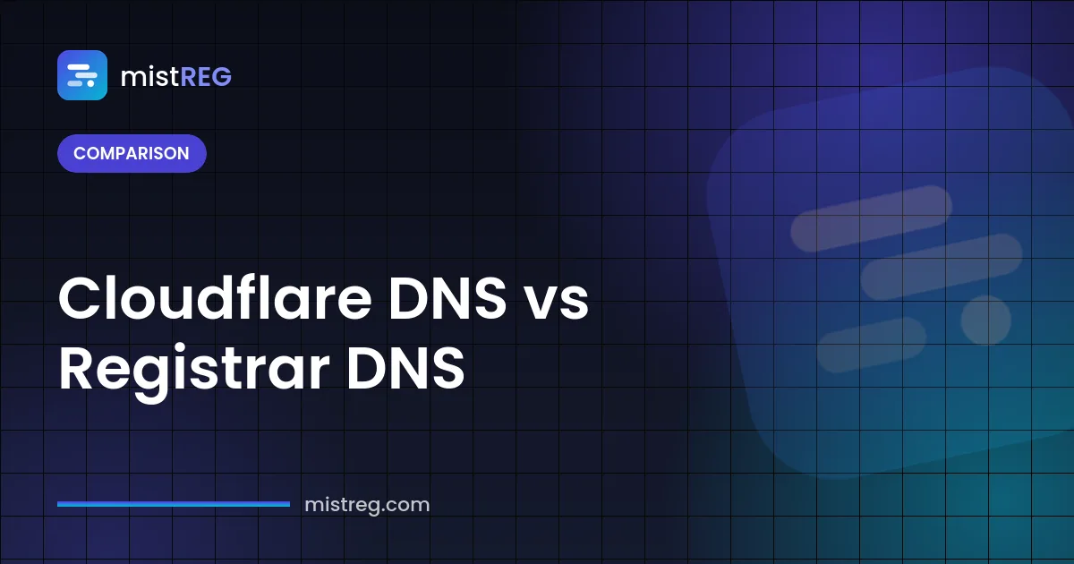 Comparison of Cloudflare DNS vs registrar DNS showing anycast nameservers and a registrar's default nameservers